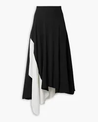 Lafayette148 Asymmetric two-tone ribbed-knit midi skirt - Black Black