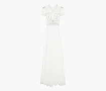 Amaryllis embellished tulle-paneled chiffon bridal gown - White