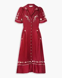 The Great The Western Bridge embroidered duchesse-satin midi dress - Burgundy Burgundy