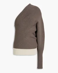 Rick Owens One-sleeve two-tone ribbed cashmere-blend sweater - Neutral Neutral