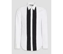 Slim-fit polka-dot cotton and silk-blend poplin shirt - White