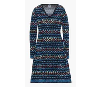 Metallic crochet-knit mini dress - Blue
