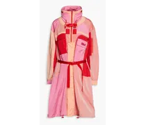 Belted color-block shell coat - Pink