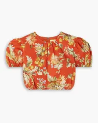 Erdem Hydra cropped floral-print cotton-poplin top - Orange Orange