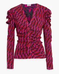 Diane von Furstenberg Gladys reversible ruched printed stretch-mesh blouse - Purple Purple