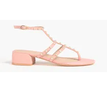 Faux pearl-embellished suede sandals - Pink