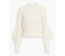 Pompom-embellished pointelle-knit sweater - White