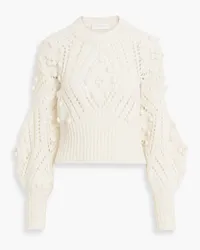 Zimmermann Pompom-embellished pointelle-knit sweater - White White