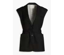 Belted wool-blend twill vest - Black