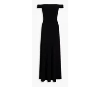 Off-the-shoulder ribbed cotton-blend maxi dress - Black