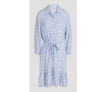 Ruffled printed voile mini shirt dress - Blue