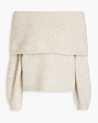 Vince Off-the-shoulder bouclé-knit merino wool, silk and cashmere-blend sweater - White White