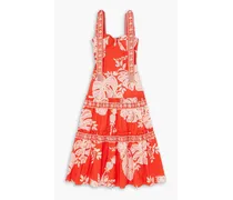 Lace Monsteras tiered embroidered cotton maxi dress - Red