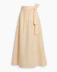 Lafayette148 Reina gathered mélange linen midi skirt - Orange Orange