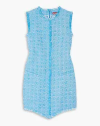 STAUD Crystal fringed bouclé-tweed mini dress - Blue Blue