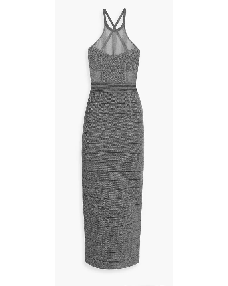 Textured bandage and stretch-knit maxi dress - Gray
