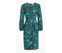 Carla wrap-effect printed crepe dress - Blue