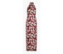 Ramina floral-print silk-satin crepe halterneck gown - Burgundy