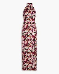 NICHOLAS Ramina floral-print silk-satin crepe halterneck gown - Burgundy Burgundy