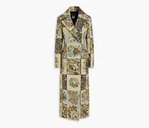 Double-breasted cotton-blend floral-jacquard coat - Neutral
