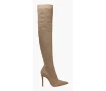 Fiona bouclé-knit over-the-knee boots - Neutral