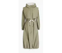Quilted bead-embellished shell hooded parka - Green