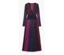 Sequin-embellished striped ribbed silk-blend maxi dress - Purple