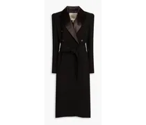 Double-breasted satin-trimmed crepe coat - Black