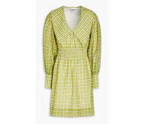 Ganni Shirred checked woven mini dress - Yellow Yellow