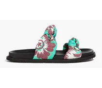 Knotted floral-print woven slides - Green