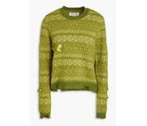 Distressed jacquard-knit wool sweater - Green