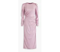 Ruched silk-blend satin midi dress - Purple