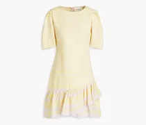 Gathered cotton-jacquard mini dress - Yellow