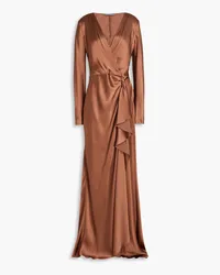 Alberta Ferretti Wrap-effect ruched satin-crepe maxi dress - Brown Brown