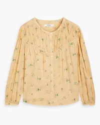 Joie Shirred gathered floral-print cotton blouse - Yellow Yellow