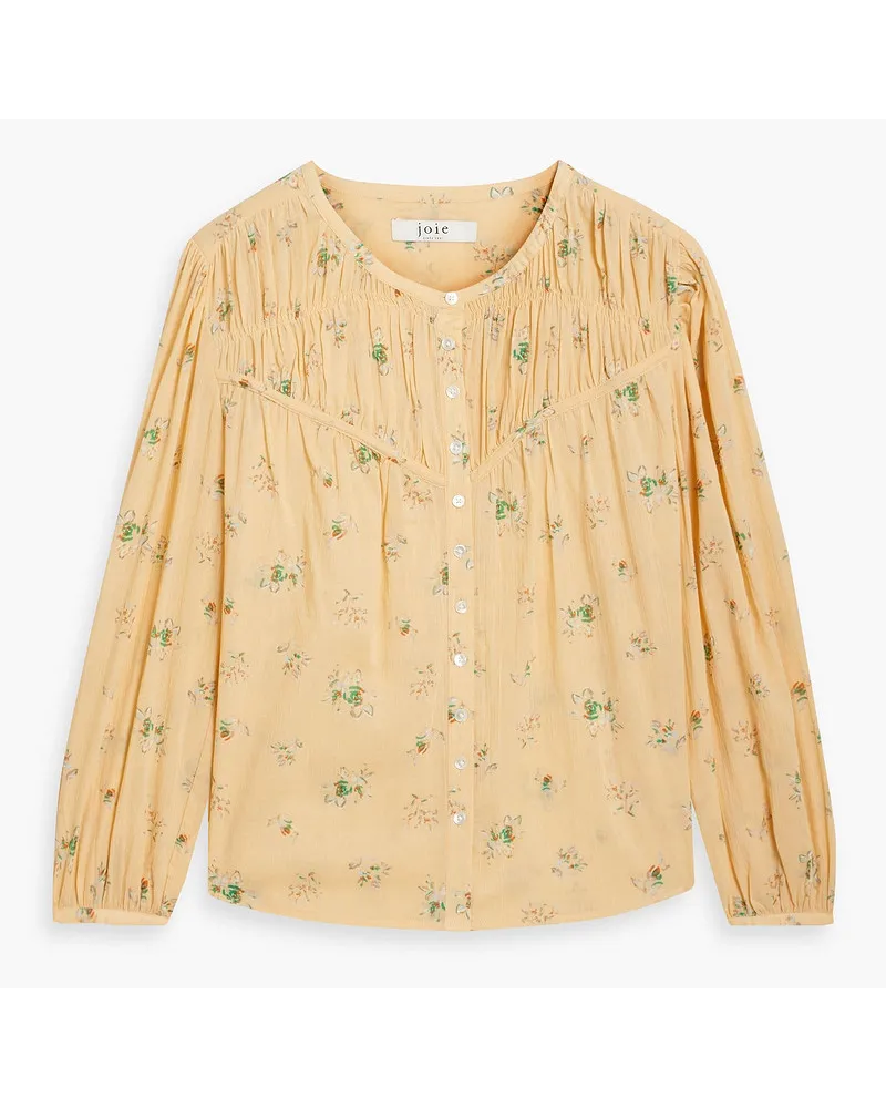 Joie Shirred gathered floral-print cotton blouse - Yellow Yellow