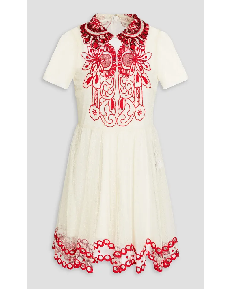 RED Valentino Embellished point d'espirit mini dress - White White