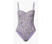 Floral-print underwired swimsuit - Purple