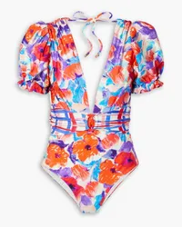 Pat Bo Violet ruched printed swimsuit - Orange Orange