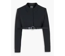 Cropped belted woven jacket - Black