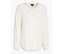 Romantic gathered silk-blend satin blouse - Neutral