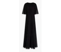 Gathered bow-detailed georgette maxi dress - Black