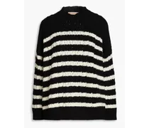 Ina striped cable-knit wool sweater - Black