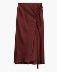 LAPOINTE Ruched satin-crepe midi skirt - Burgundy Burgundy