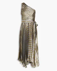 Maria Lucia Hohan One-shoulder pleated silk-blend Lamé midi dress - Metallic Metallic