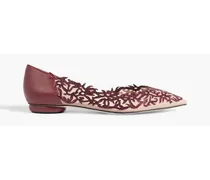 Guendy embellished tulle and leather point-toe flats - Burgundy