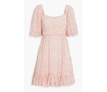 Ruched floral-print chiffon mini dress - Pink