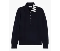 Striped merino wool polo shirt - Blue