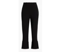 Cropped wool-blend straight-leg pants - Black