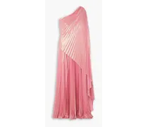 One-shoulder draped plissé-lamé maxi dress - Pink